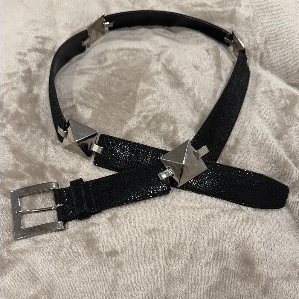 White House Black Market Black Belt with Silver Accents